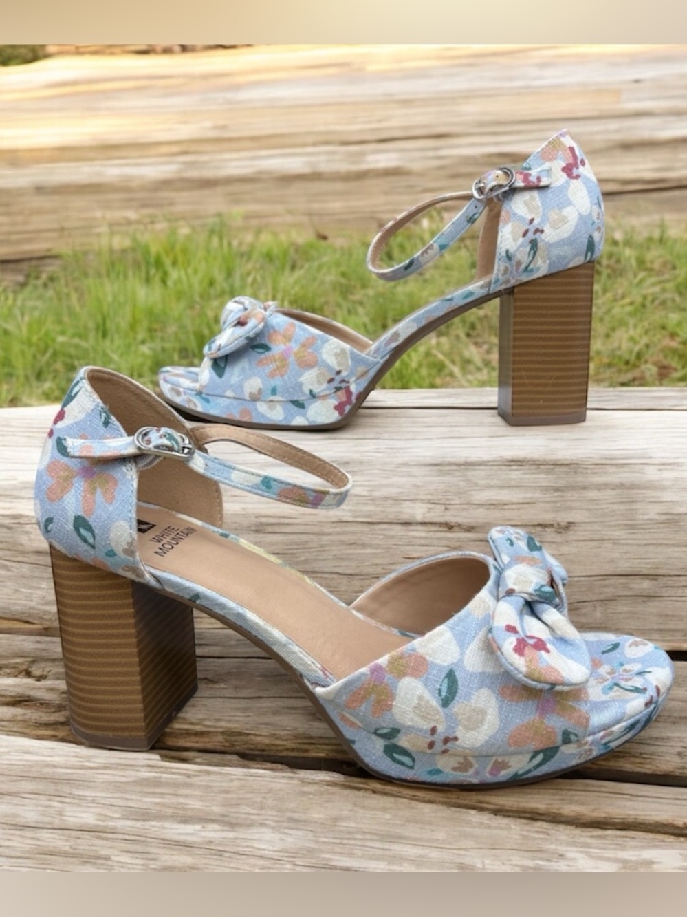 Floral Peep Toe Block Heels